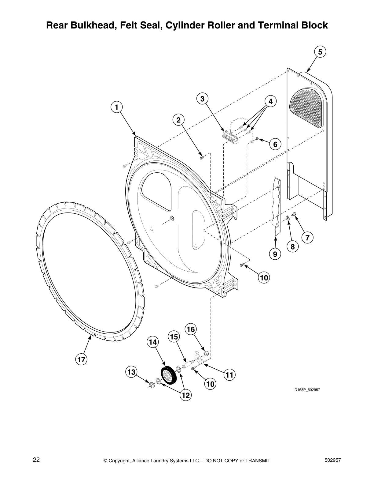 Rear Bulkhead, Felt Seal, Cylinder Roller and Terminal Block