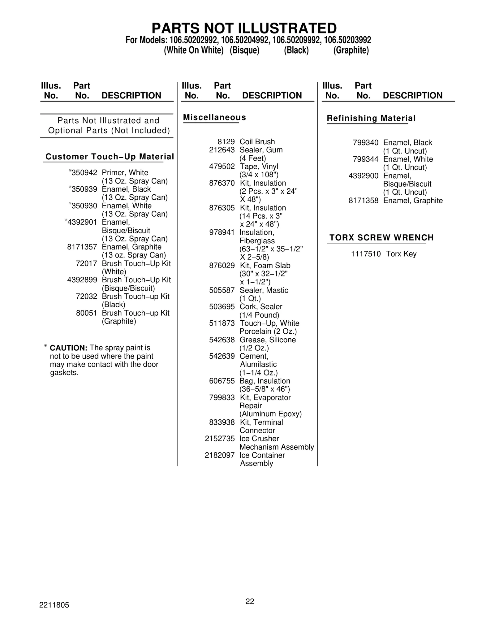 Optional Parts (Not Included)