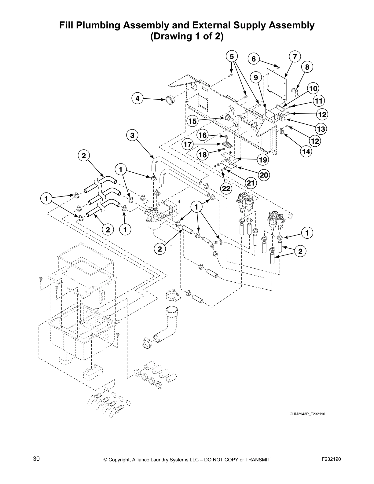 Fill Plumbing Assembly and External Supply Assembly
(Drawing 1 of 2)