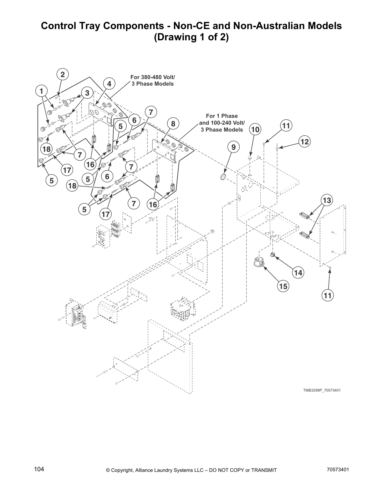 Control Tray Components - Non-CE and Non-Australian Models
(Drawing 1 of 2)