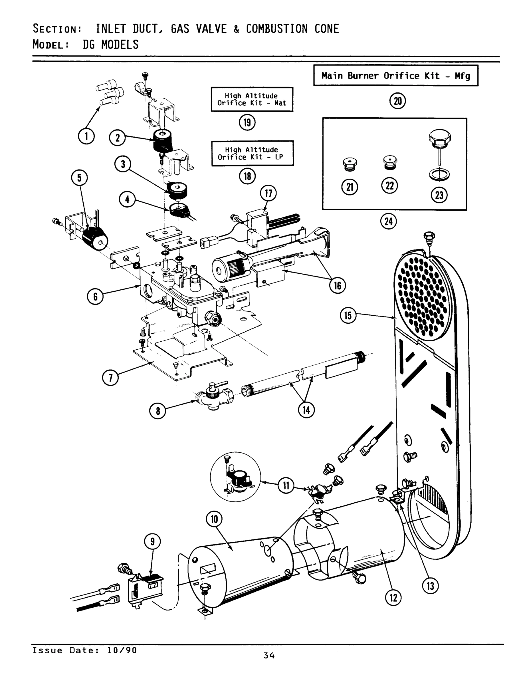 10 - INLET DUCT, GAS VALVE & COMBUSTION CONE