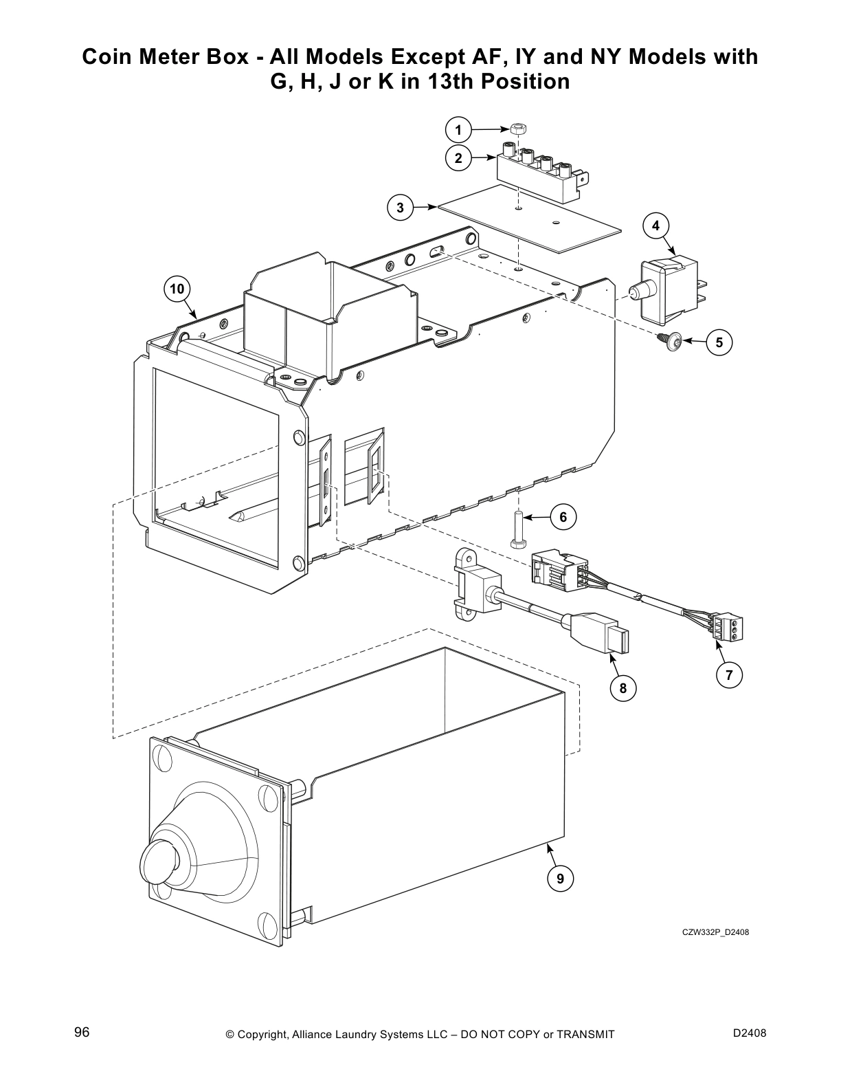 Coin Meter Box - All Models Except AF, IY and NY Models with 
G, H, J or K in 13th Position