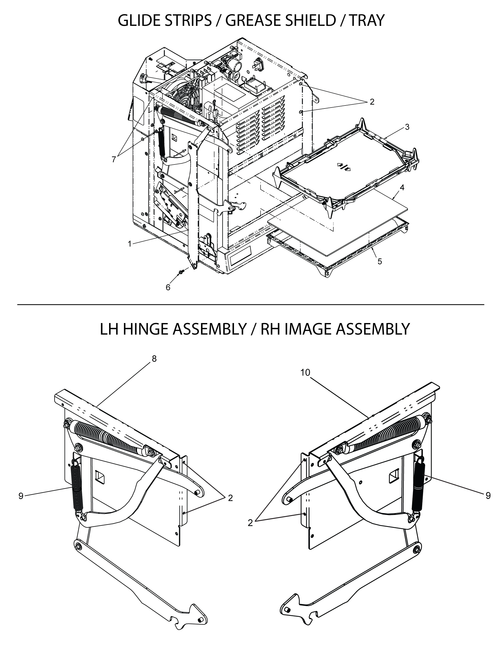 GLIDE STRIPS / ANTENNA SHIELD / TRAY / LH & RH HINGE ASSEMBLY