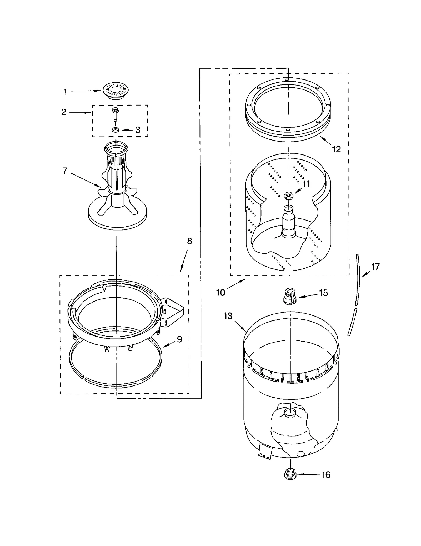 AGITATOR, BASKET AND TUB