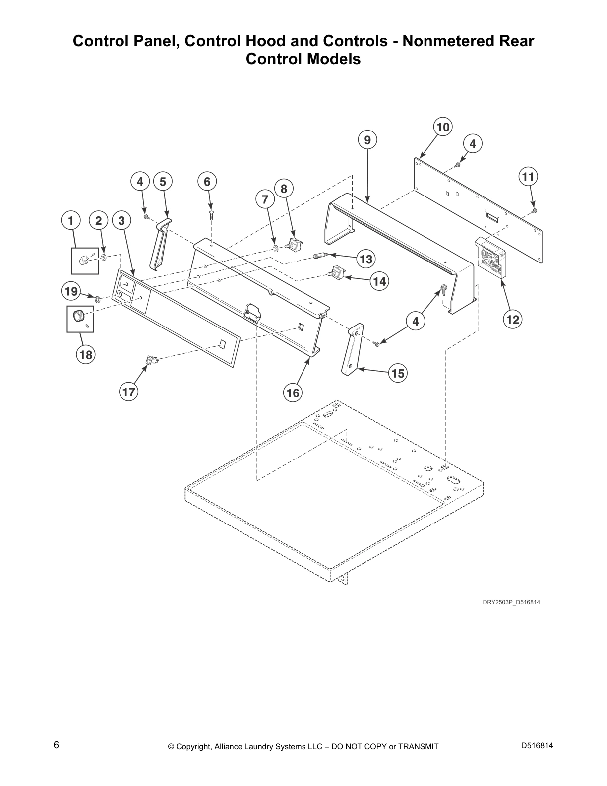 Control Panel, Control Hood and Controls - Nonmetered Rear 
Control Models