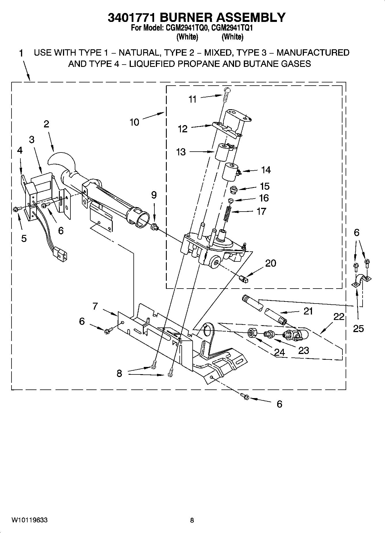 04 - 3401771 BURNER ASSEMBLY, OPTIONAL PARTS (NOT INCLUDED)
