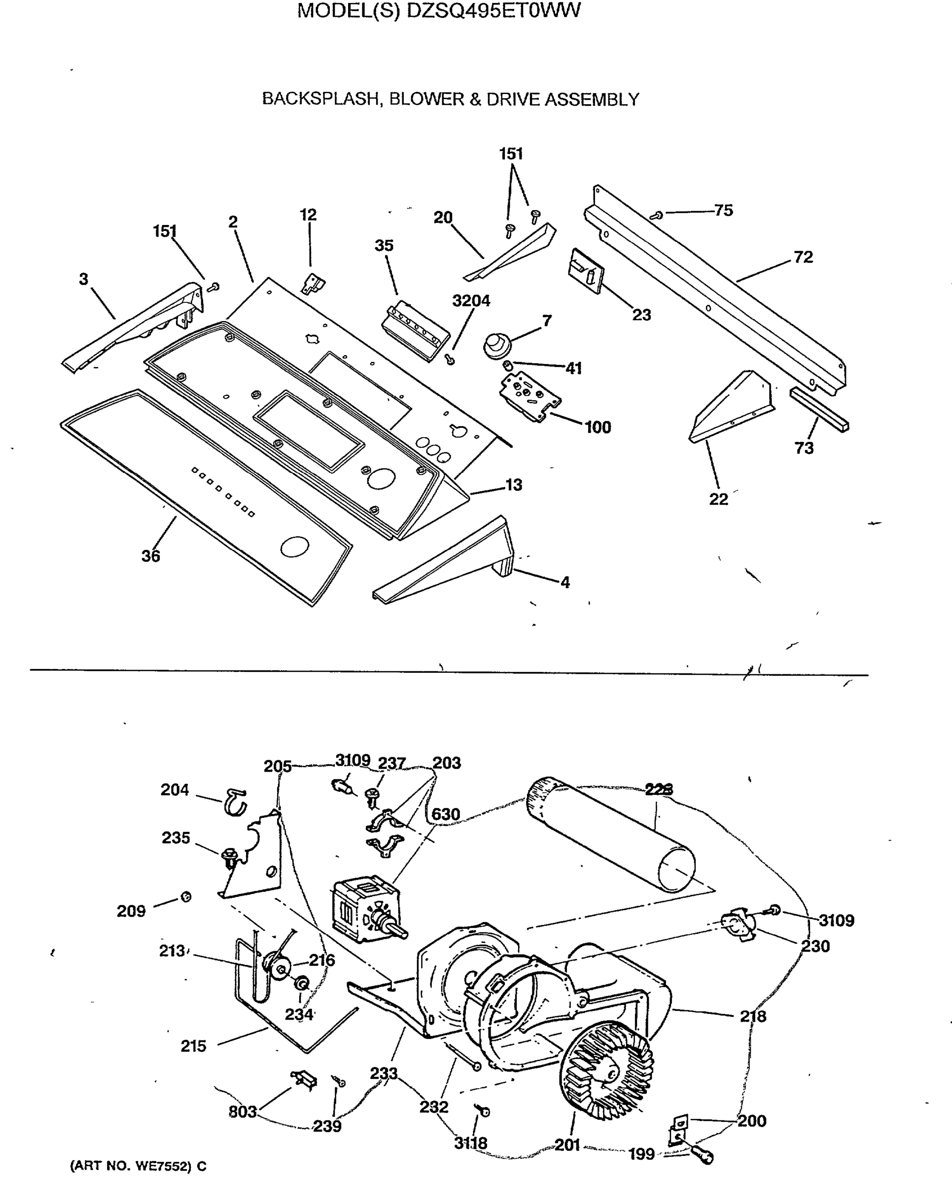 BACKSPLASH, BLOWER & DRIVE ASSEMBLY