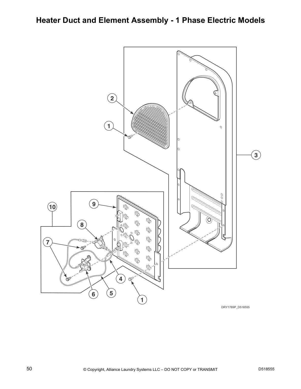 Heater Duct and Element Assembly - 1 Phase Electric Models