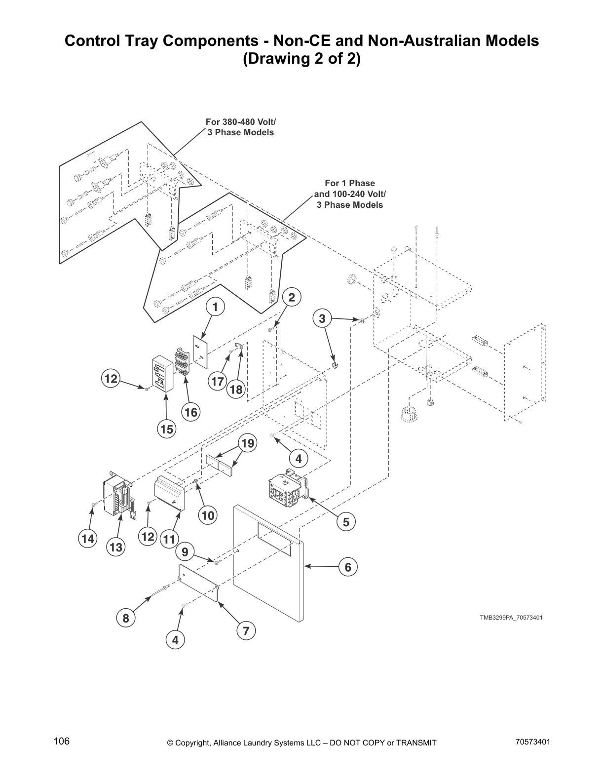 Control Tray Components - Non-CE and Non-Australian Models
(Drawing 2 of 2)