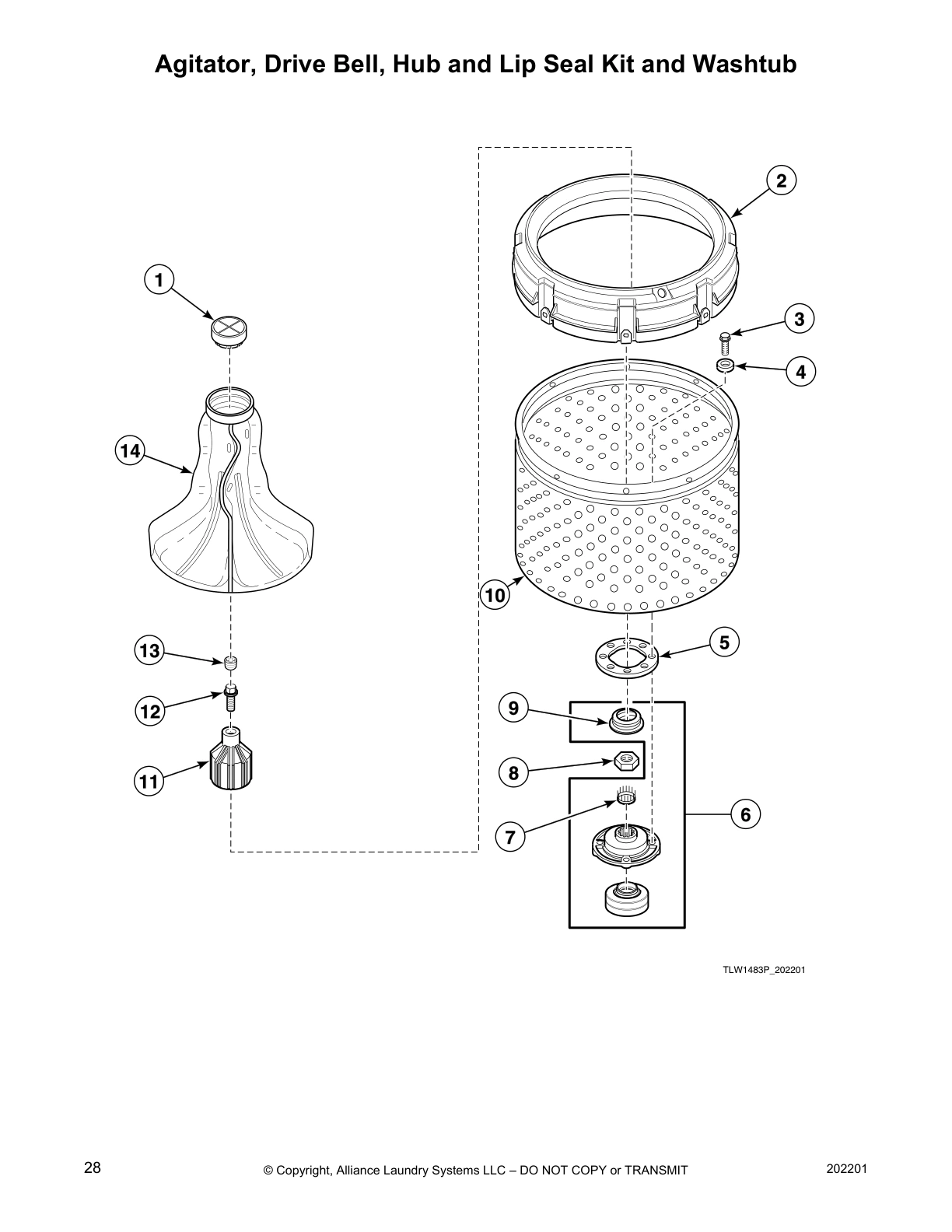 Agitator, Drive Bell, Hub and Lip Seal Kit and Washtub