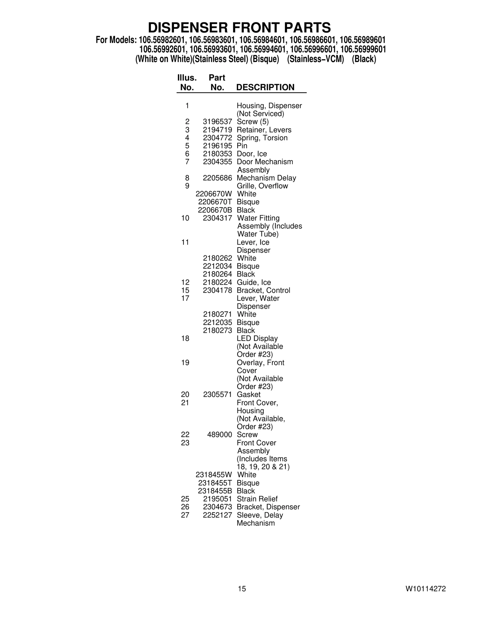 DISPENSER FRONT PARTS