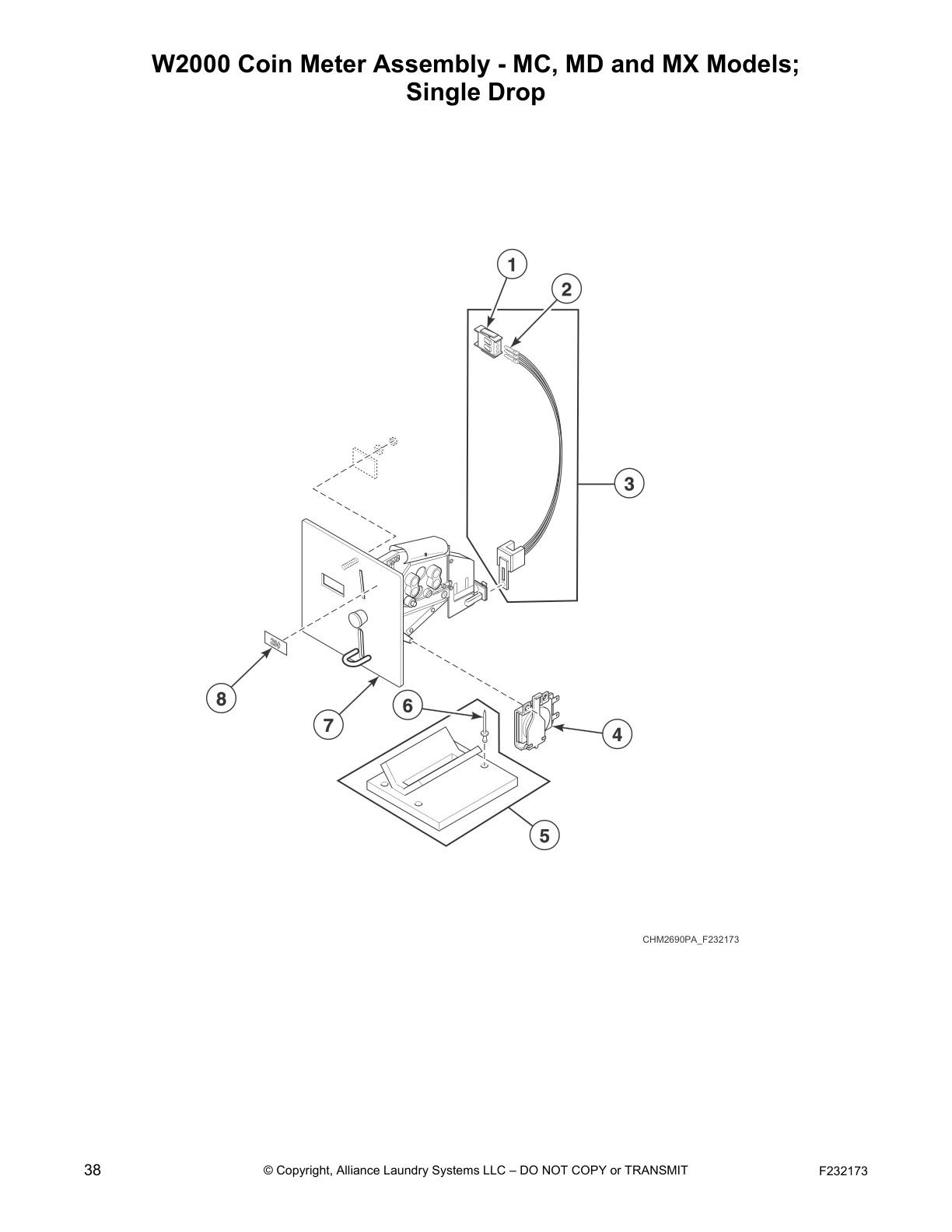 W2000 Coin Meter Assembly - MC, MD and MX Models; 
Single Drop