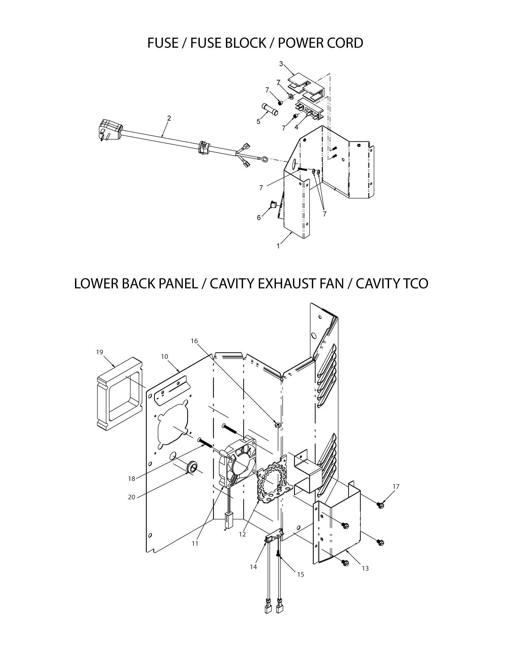FUSE / POWER CORD / CAVITY EXHAUST FAN / CAVITY TCO