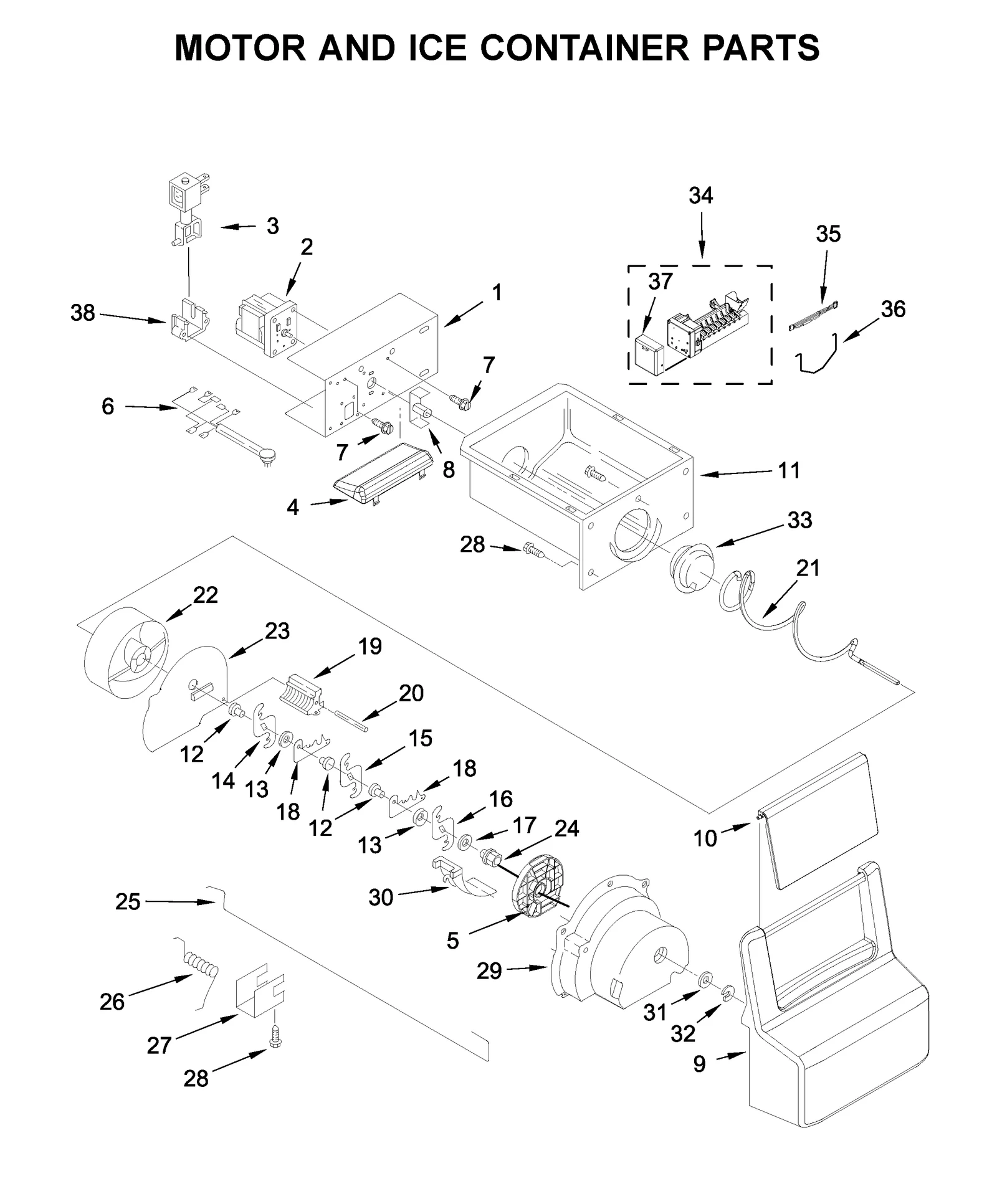 MOTOR AND ICE CONTAINER PARTS