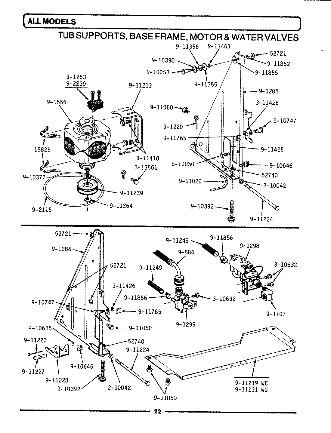 10 - TUB SUPPORTS, BASE FRAME, MOTOR & VALVES