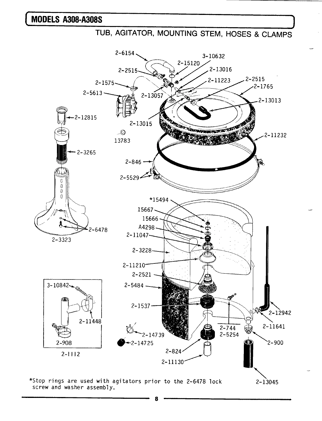 08 - TUB, AGITATOR, MTG. STEM, HOSES & CLAMPS