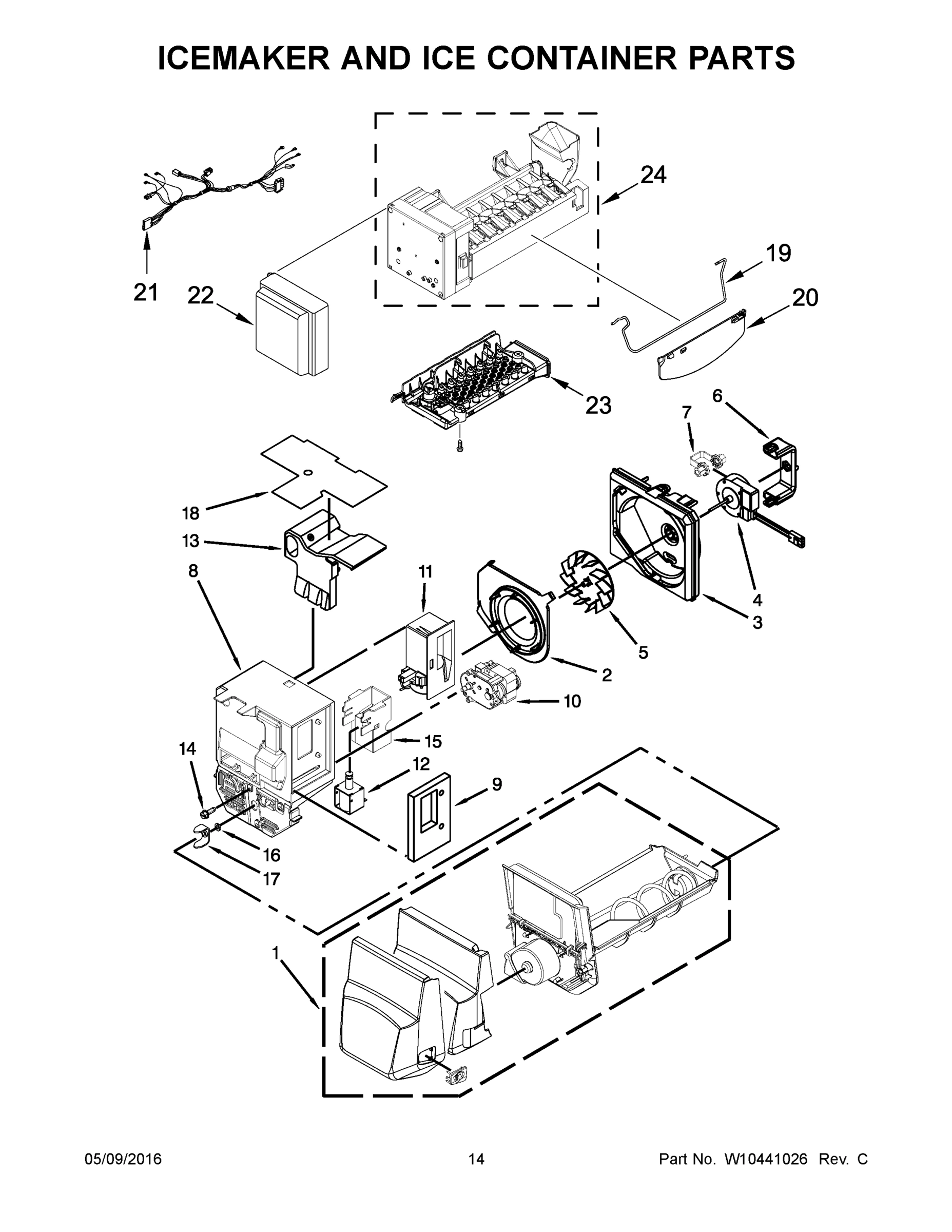 08 - ICEMAKER AND ICE CONTAINER PARTS