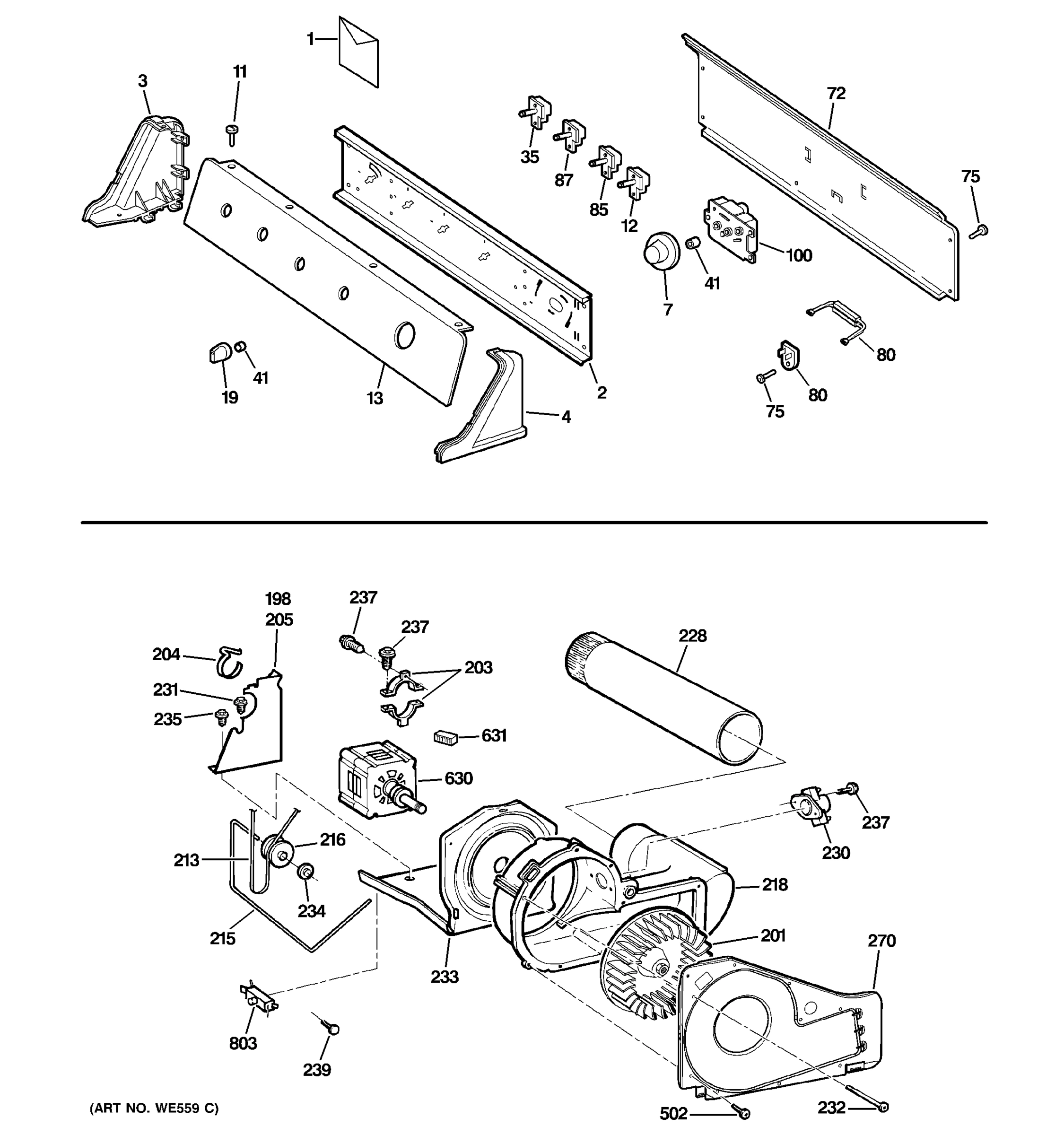 BACKSPLASH, BLOWER & DRIVE ASSEMBLY