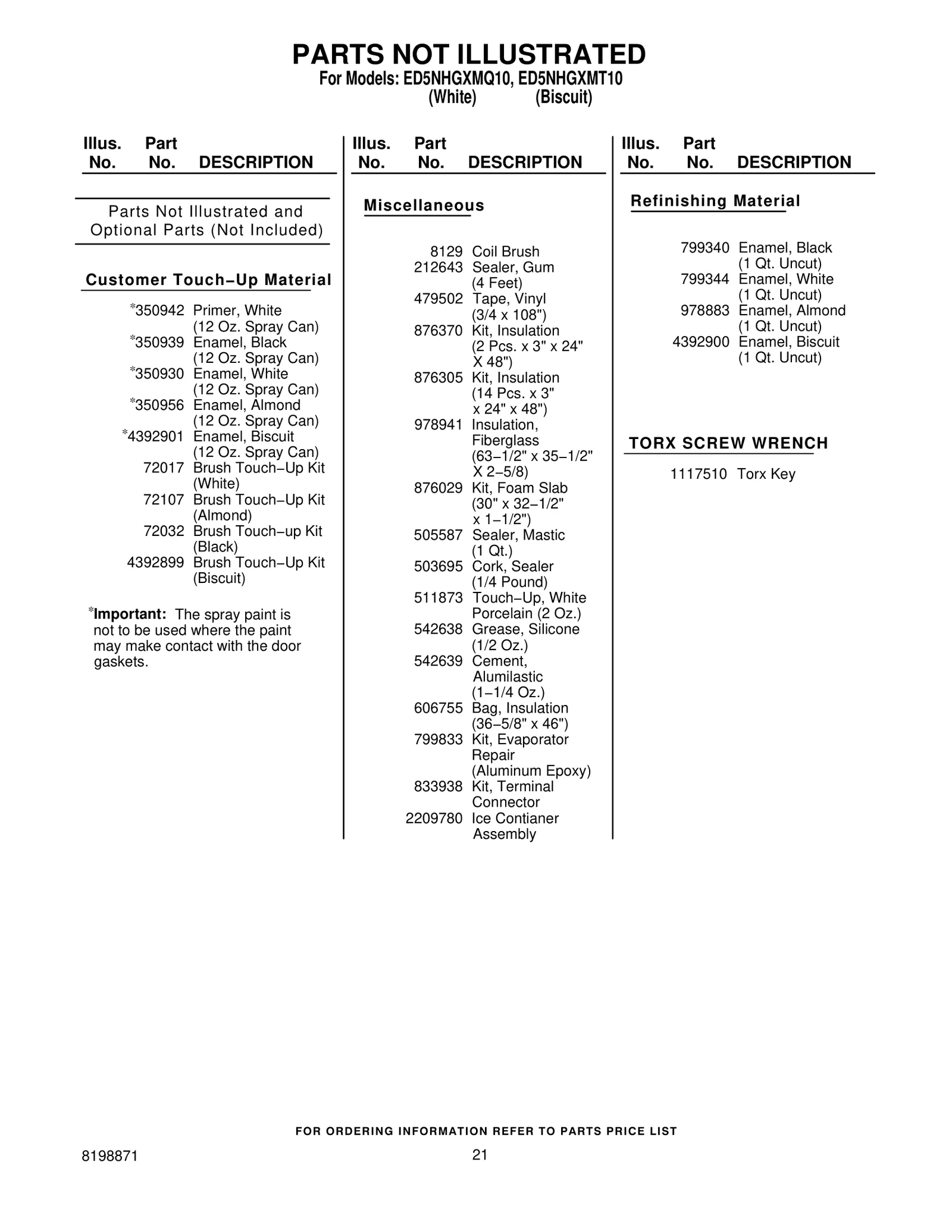 Optional Parts (Not Included)