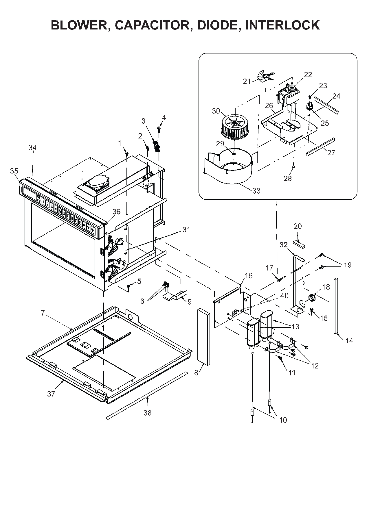 BLOWER, CAPACITOR, DIODE, INTERLOCK