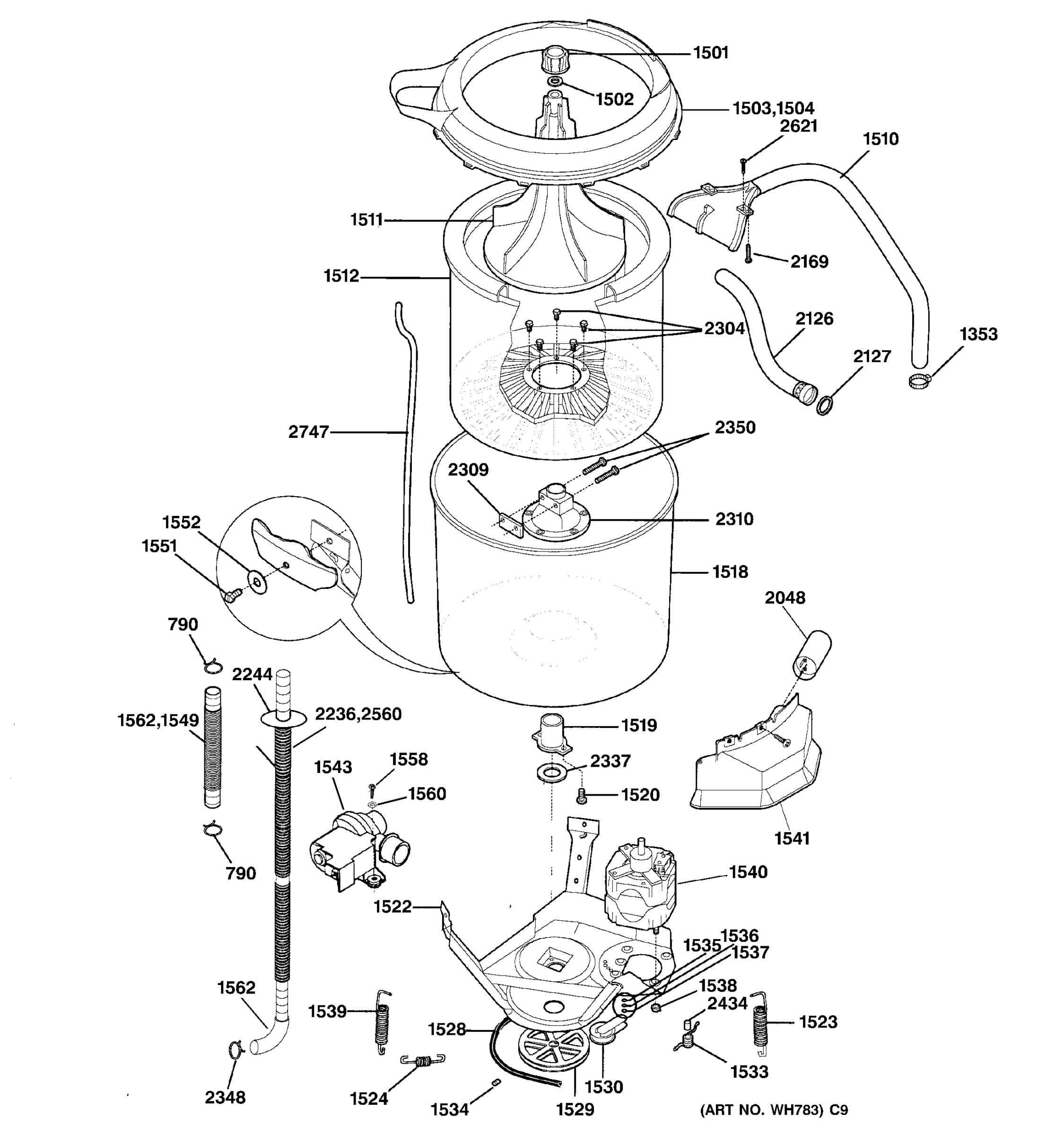 WASHER TUB, HOSES & MOTOR