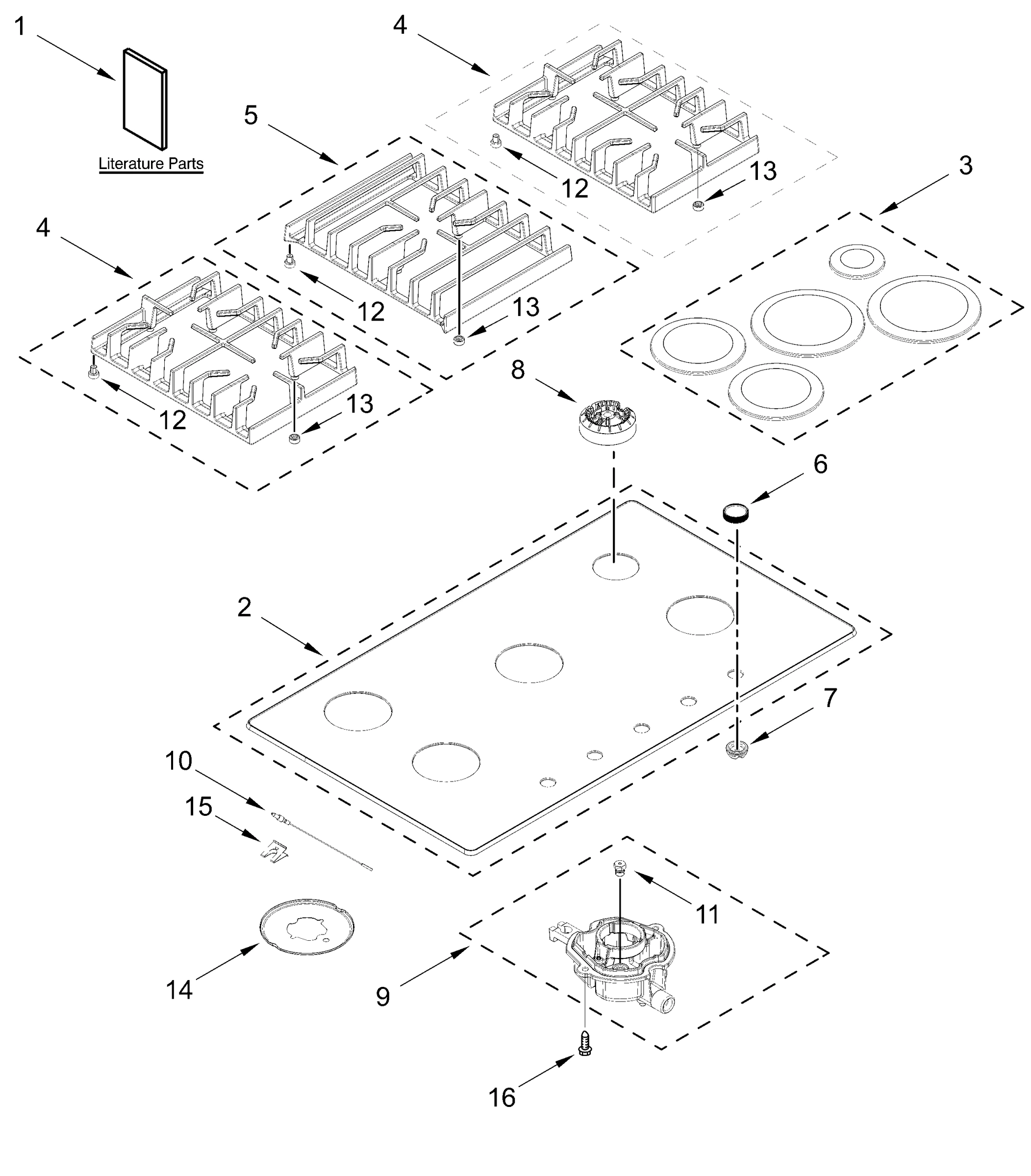 COOKTOP, BURNER AND GRATE PARTS