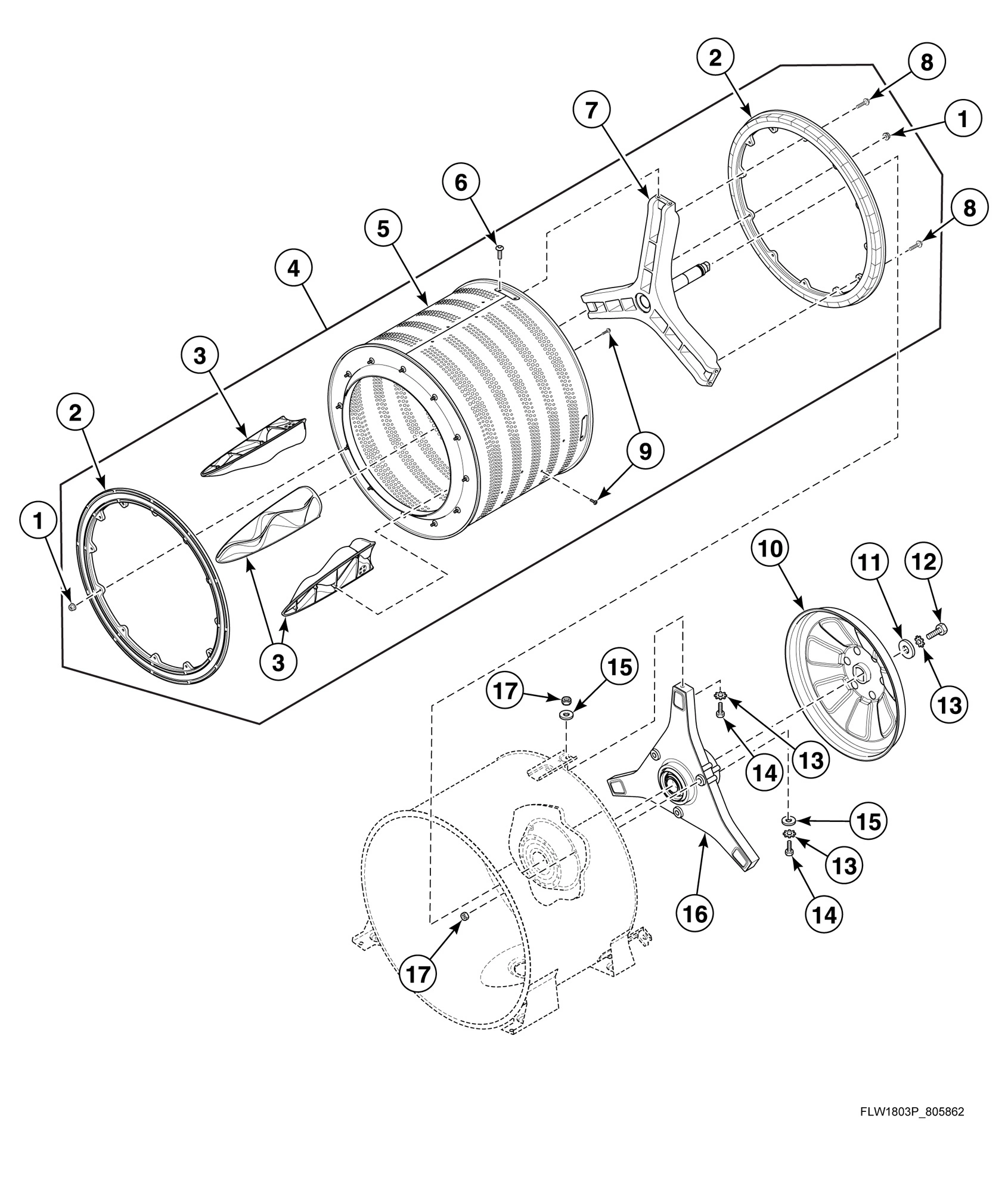 Inner Basket, Trunnion, Bearing Housing and Pulley