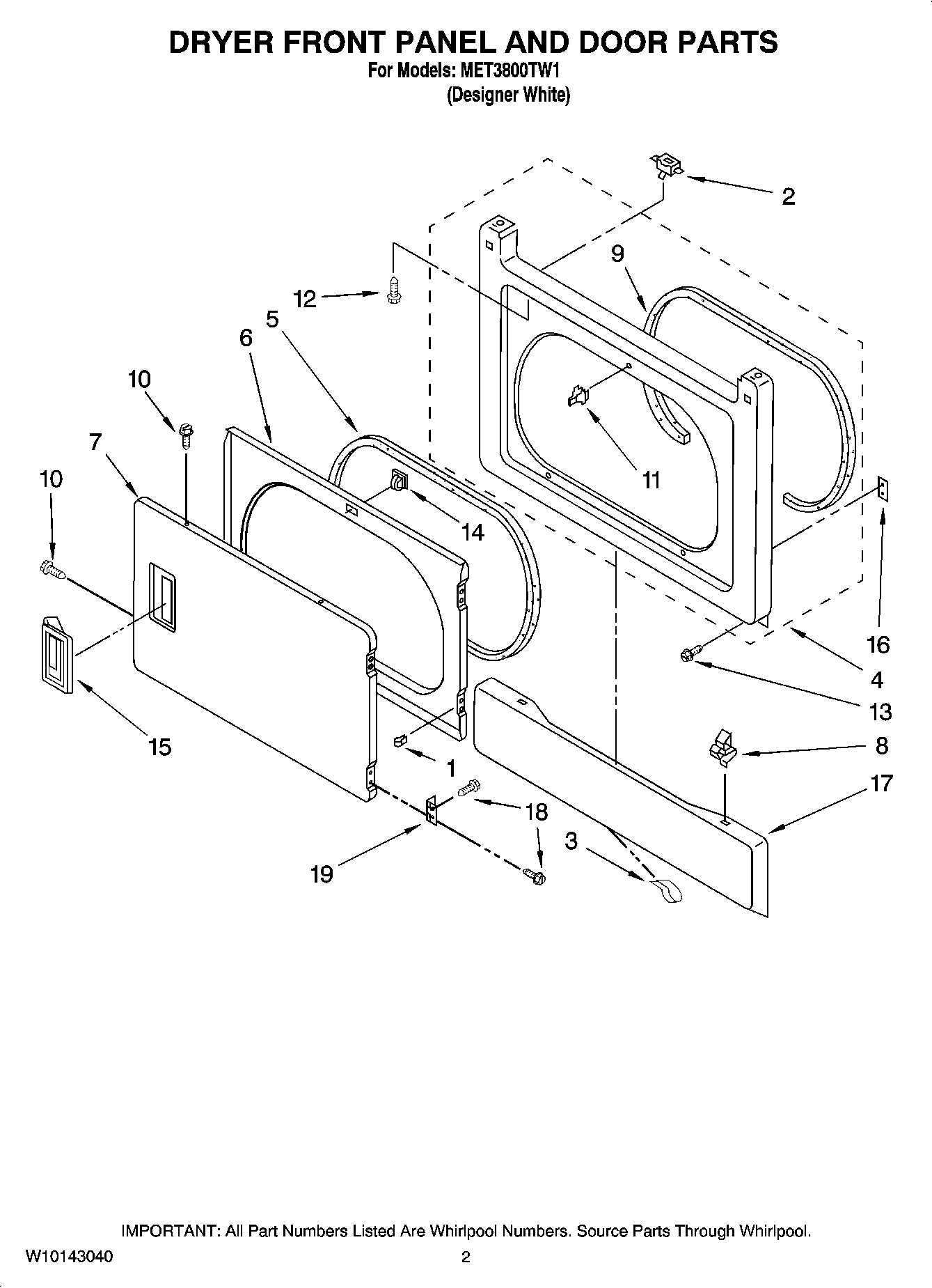 02 - DRYER FRONT PANEL AND DOOR PARTS
