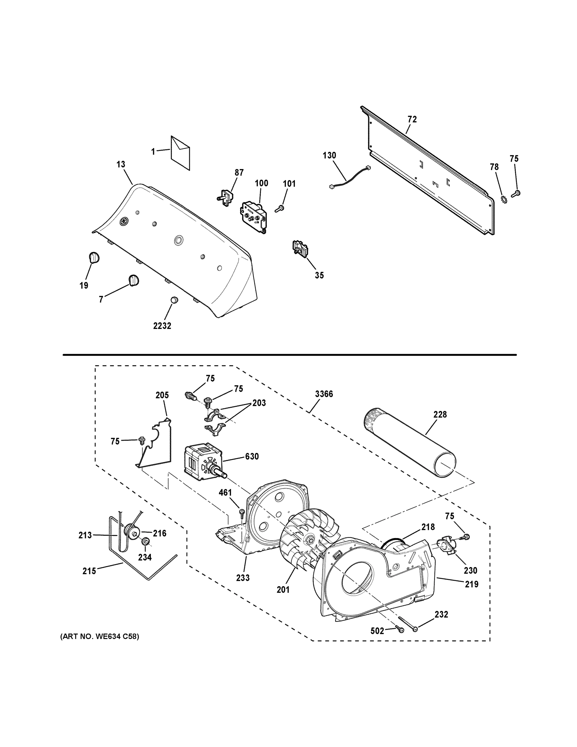 BACKSPLASH, BLOWER & MOTOR ASSEMBLY
