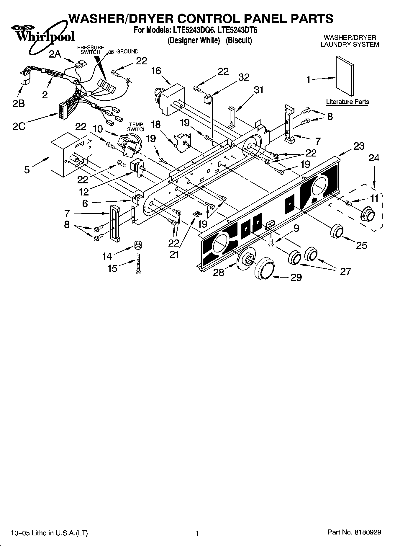 01 - WASHER/DRYER CONTROL PANEL PARTS