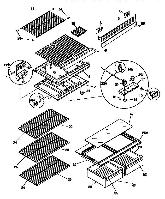 RACK AND CRISPER DRAWER ASSEMBLIES