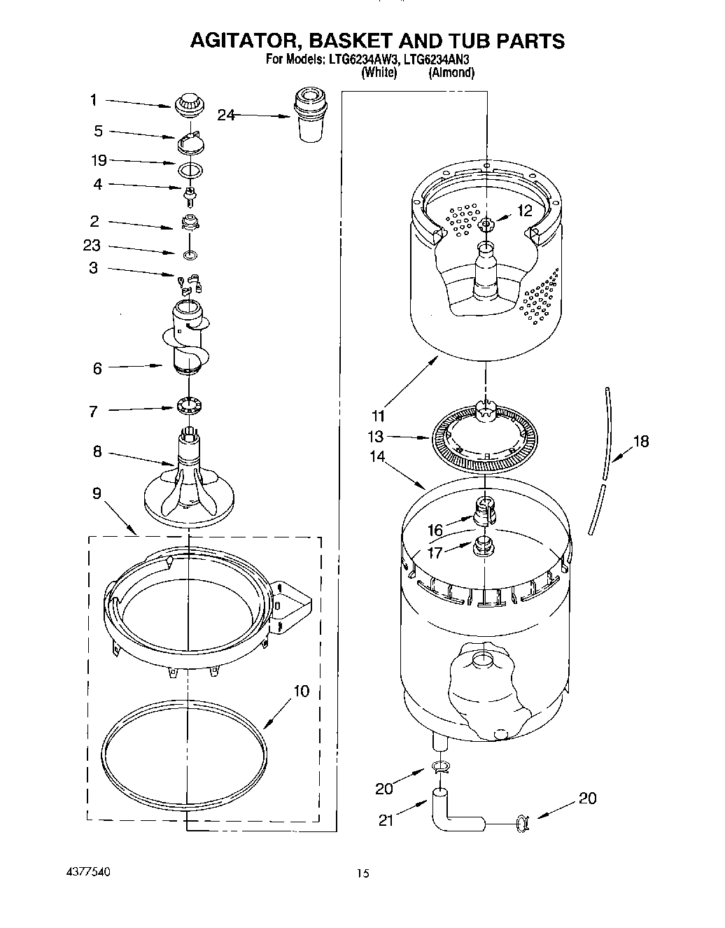 10 - AGITATOR, BASKET AND TUB