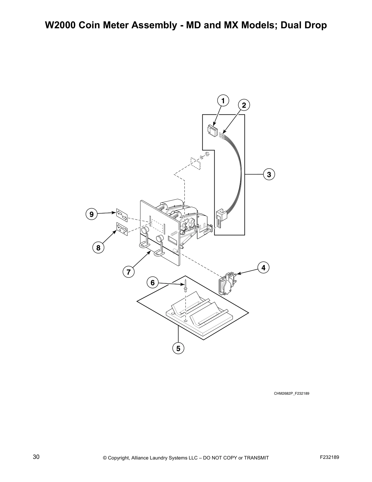 W2000 Coin Meter Assembly - MD and MX Models; Dual Drop
