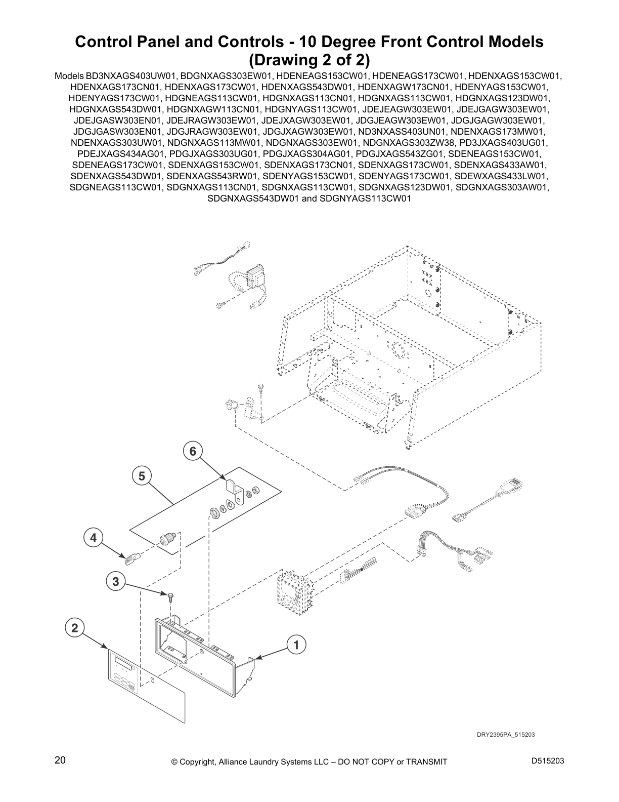 Control Panel and Controls - 10 Degree Front Control Models
(Drawing 2 of 2)