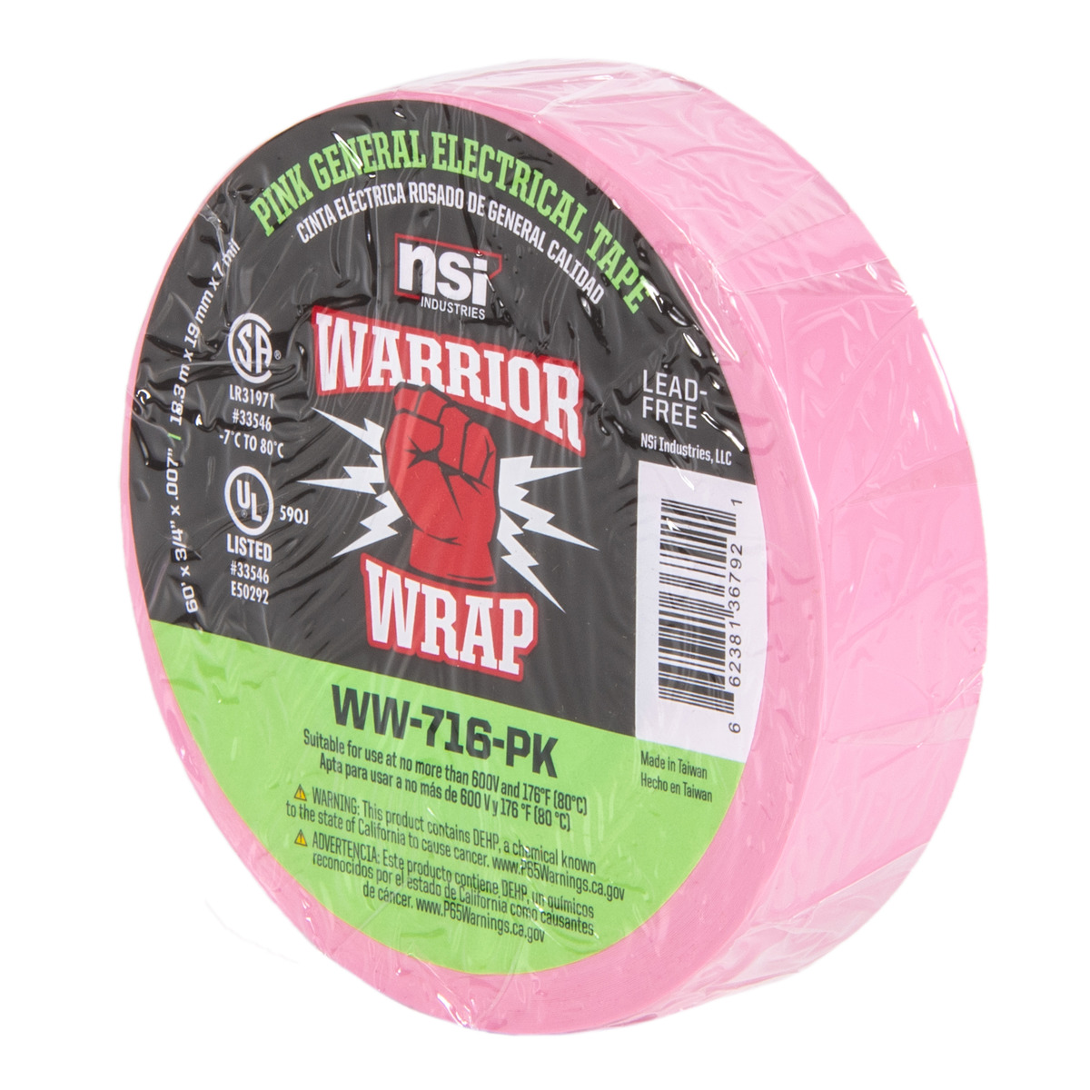 General Use Pink Vinyl Electrical Tape, 7mil, 60ft Long - NSI