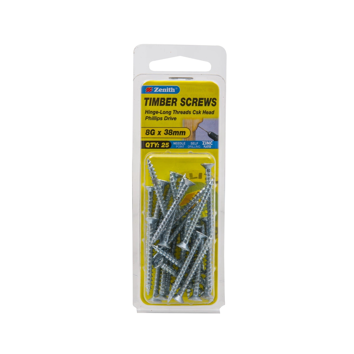 ZENITH® 8G x 40mm Zinc Plated, Phillips Drive, Timber Screws – Internal Use – 25 Pack