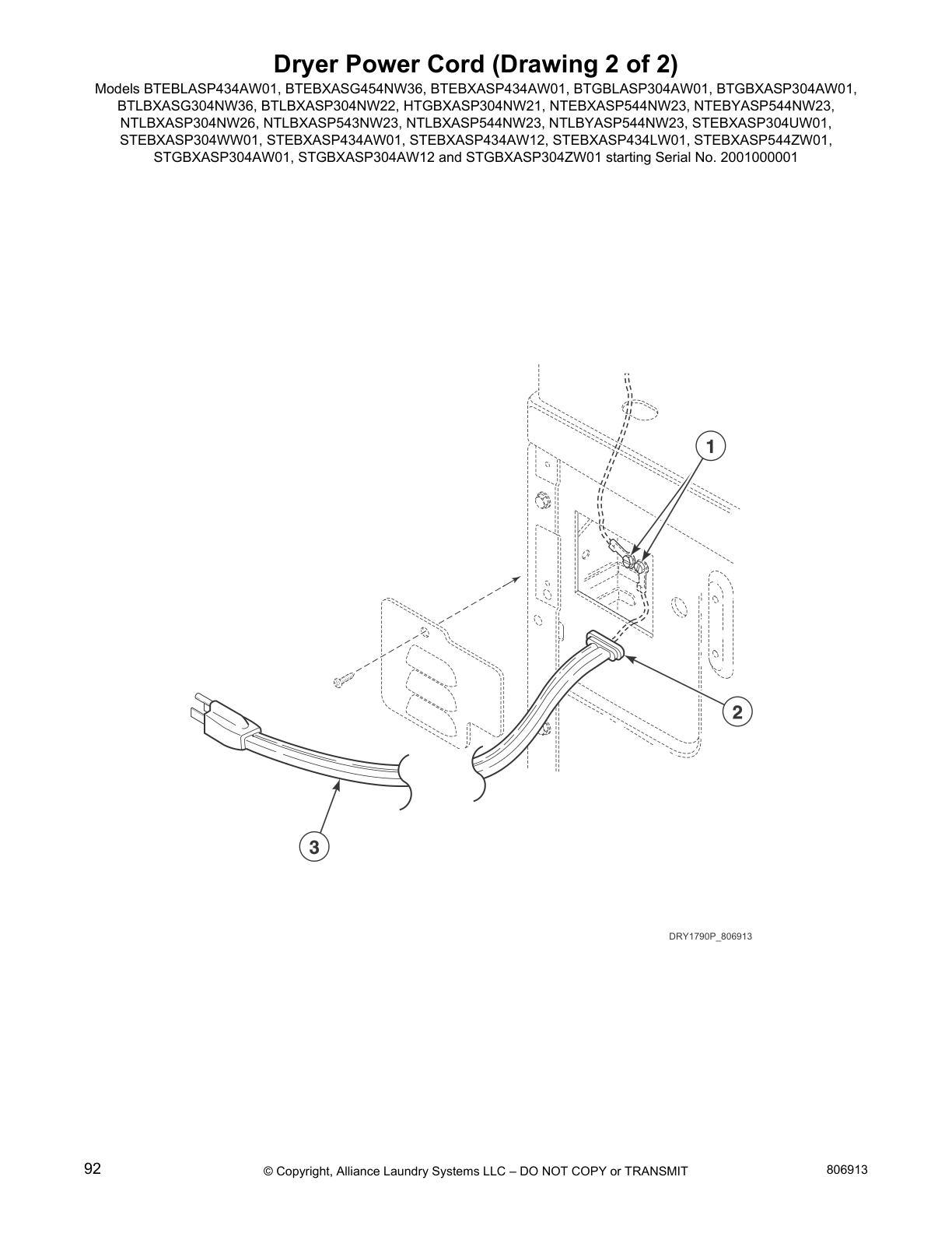 Dryer Power Cord (Drawing 2 of 2)