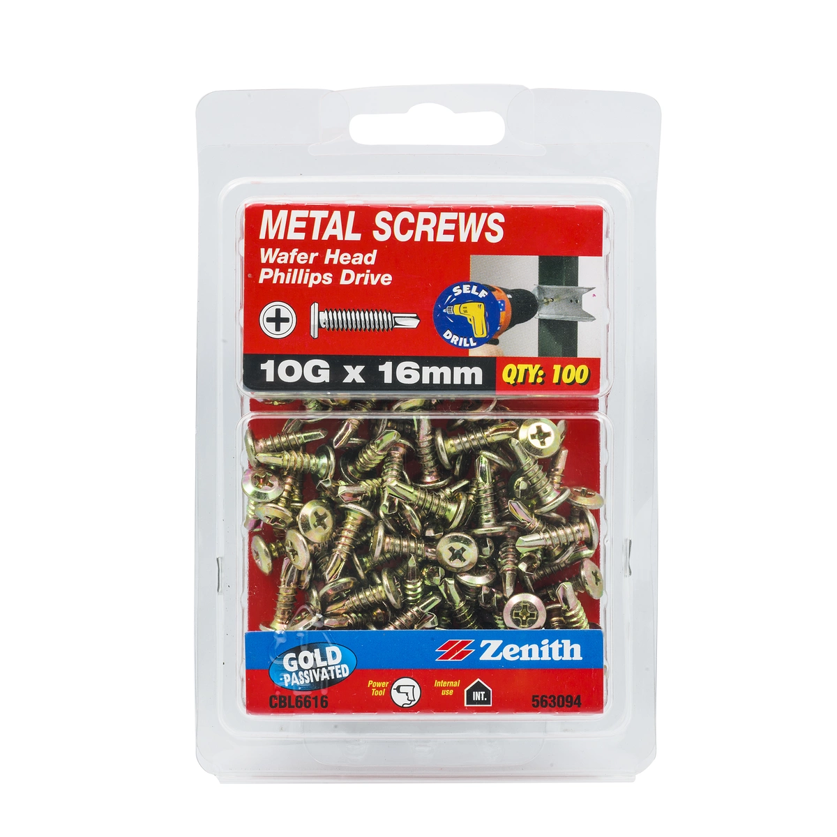 ZENITH® 10G x 16mm Gold Passivated, Self Drilling, Phillips Drive, Metal Screws – Internal Use – 100 Pack