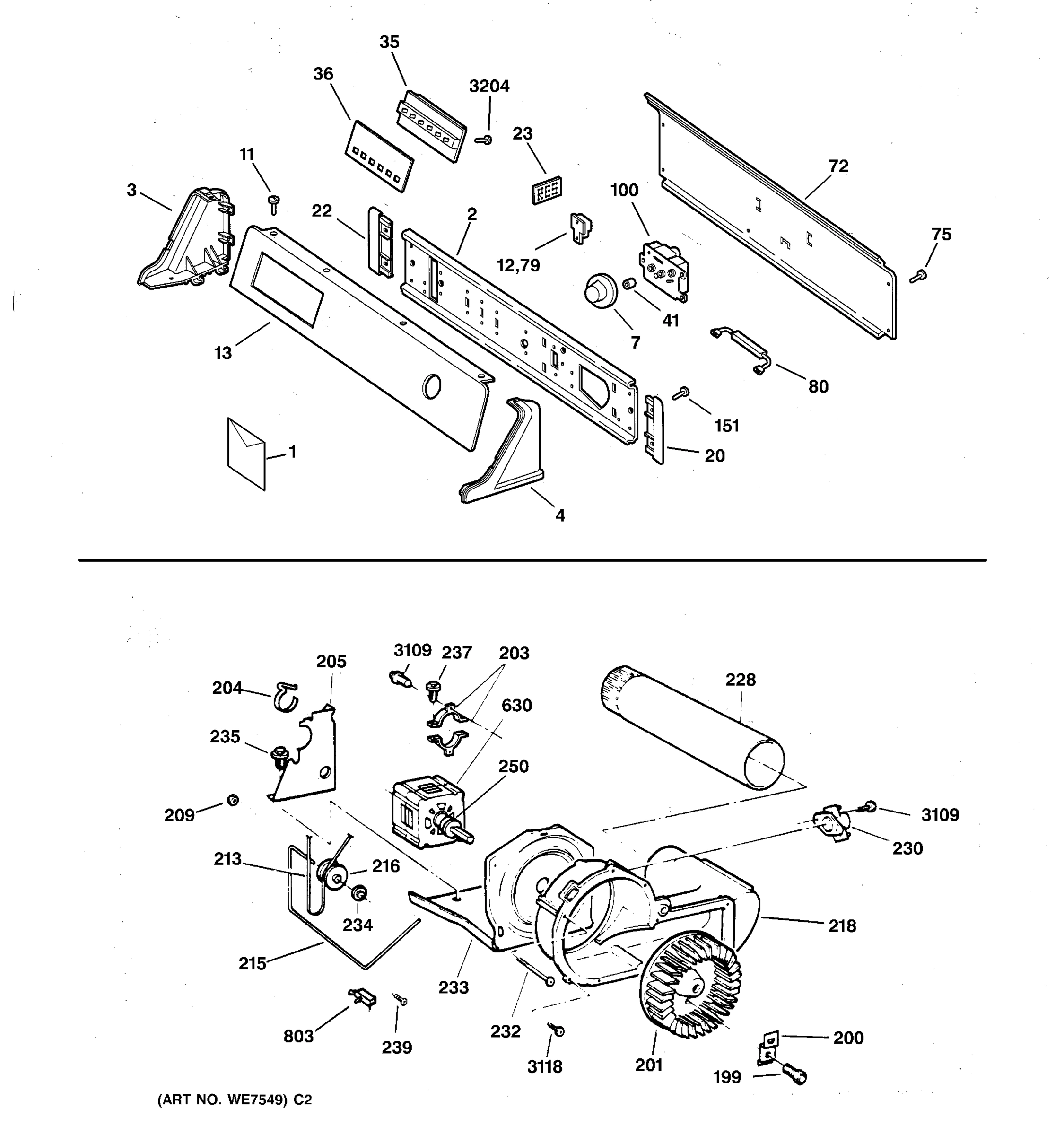 BACKSPLASH, BLOWER & DRIVE ASSEMBLY