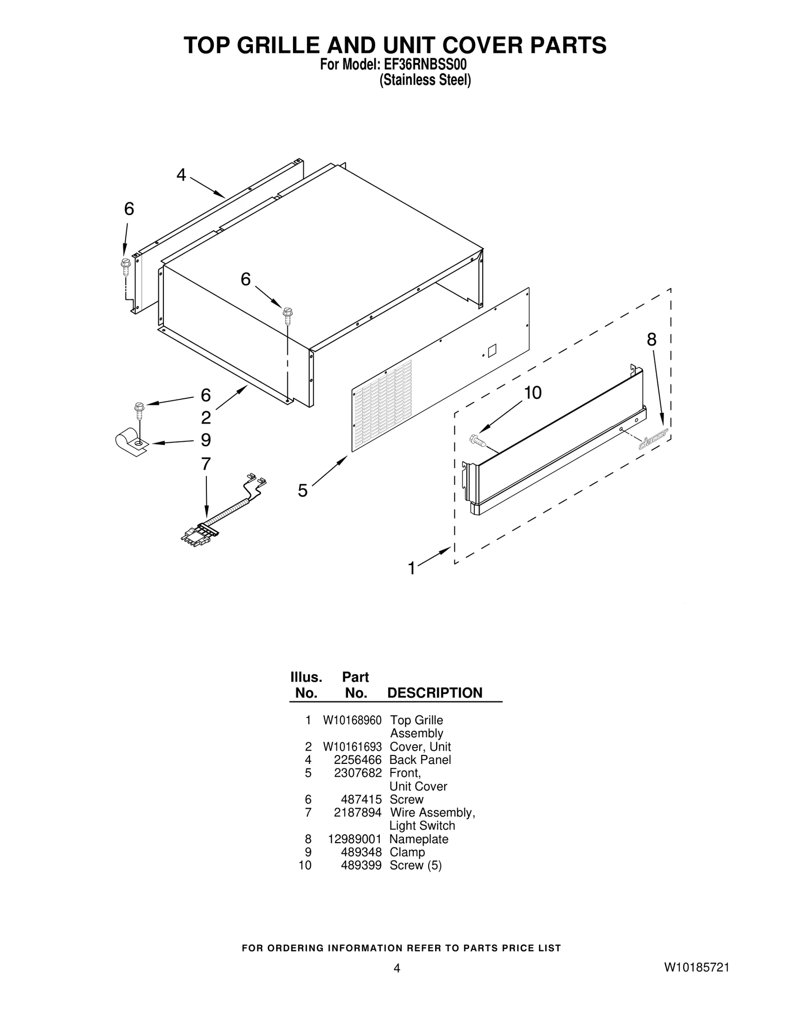 TOP GRILLE AND UNIT COVER PARTS