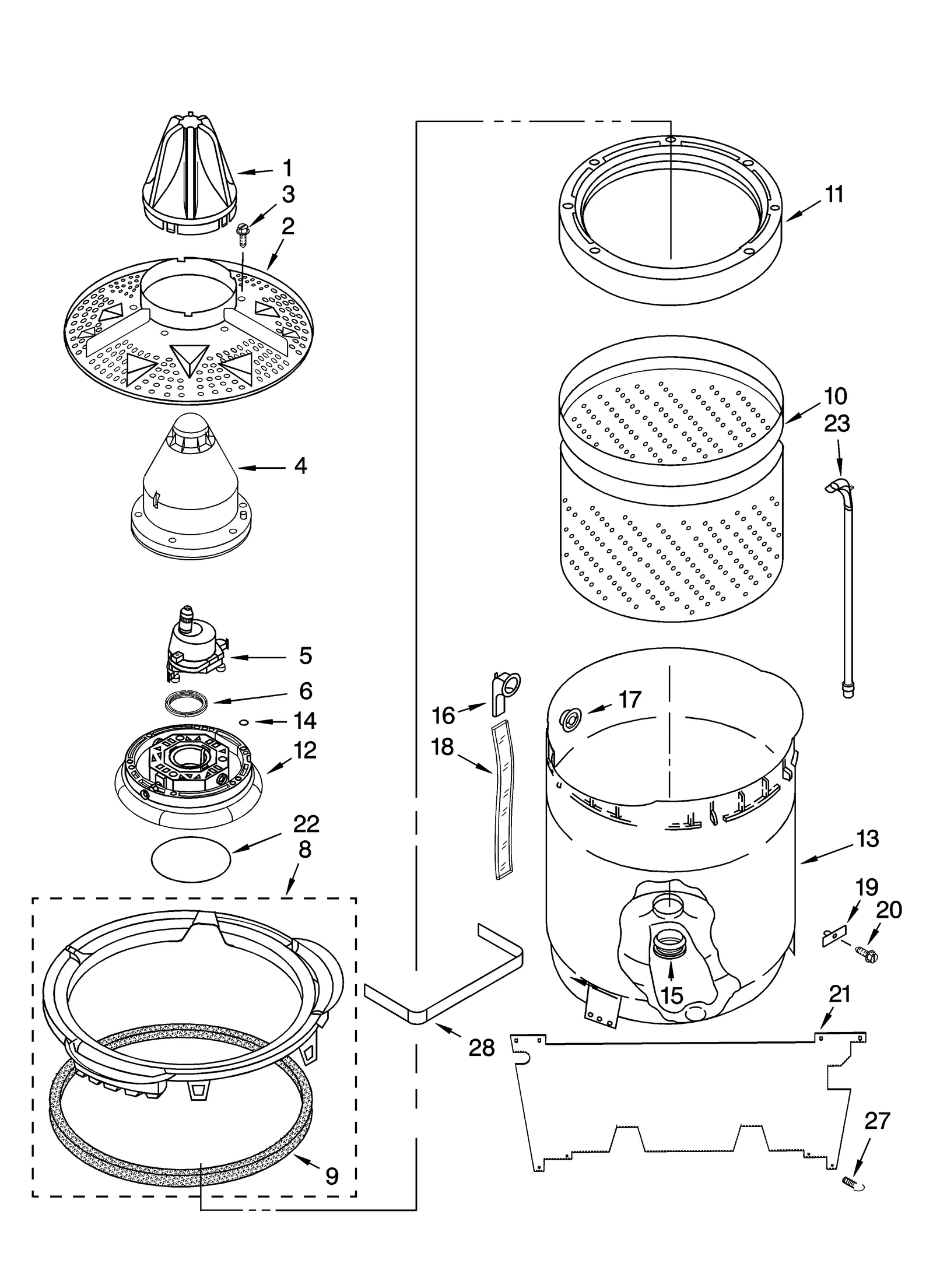 WASHPLATE, BASKET AND TUB PARTS