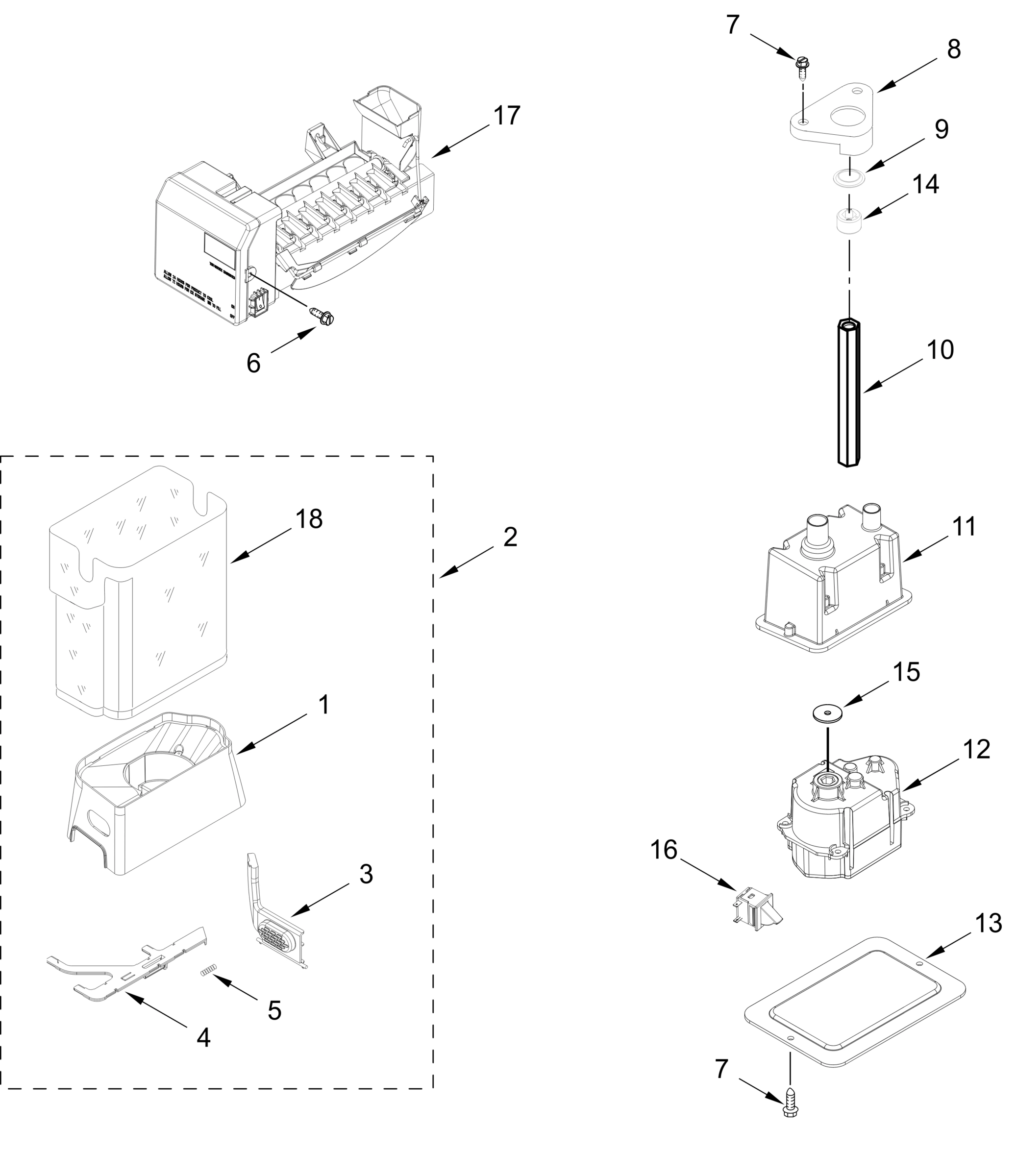 ICEMAKER AND ICE CONTAINER PARTS