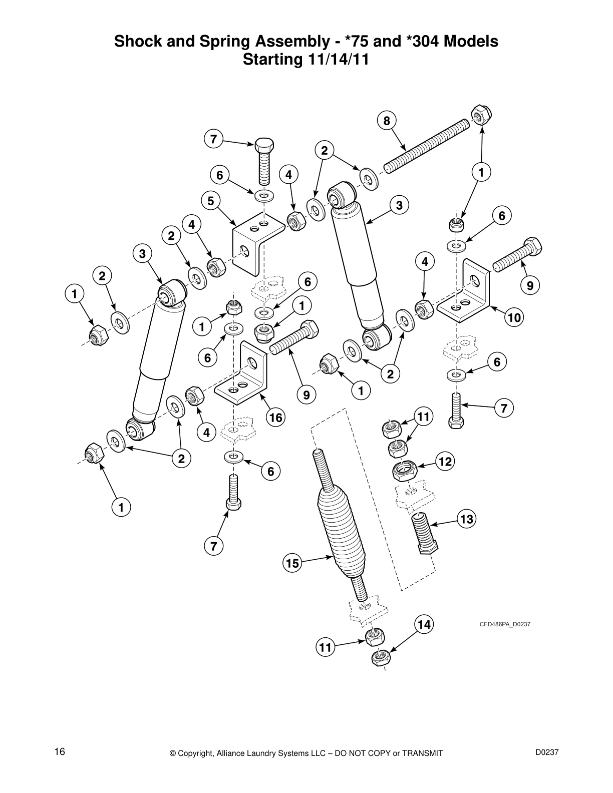 Shock and Spring Assembly - *75 and *304 Models 
Starting 11/14/11