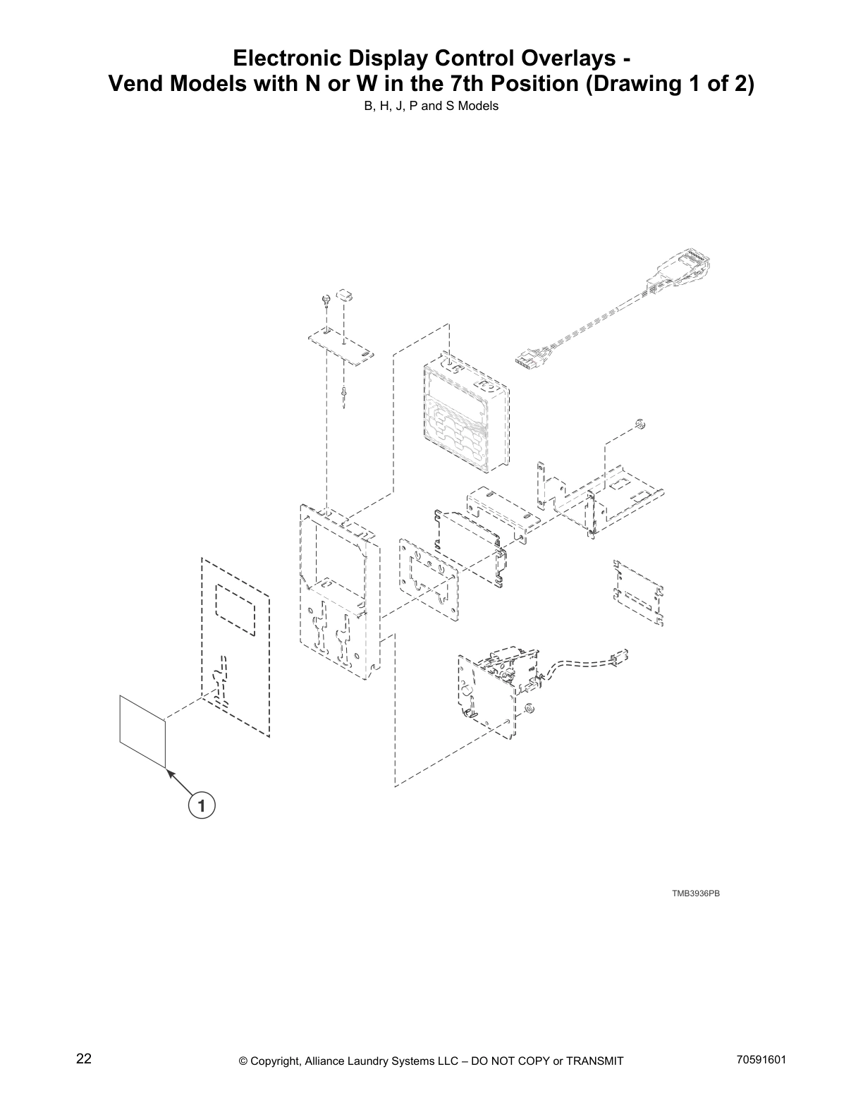 Electronic Display Control Overlays -
Vend Models with N or W in the 7th Position (Drawing 1 of 2)