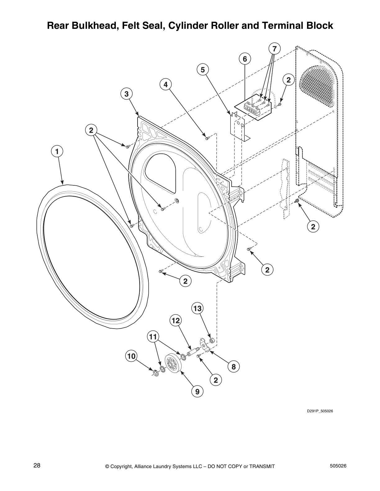 Rear Bulkhead, Felt Seal, Cylinder Roller and Terminal Block
