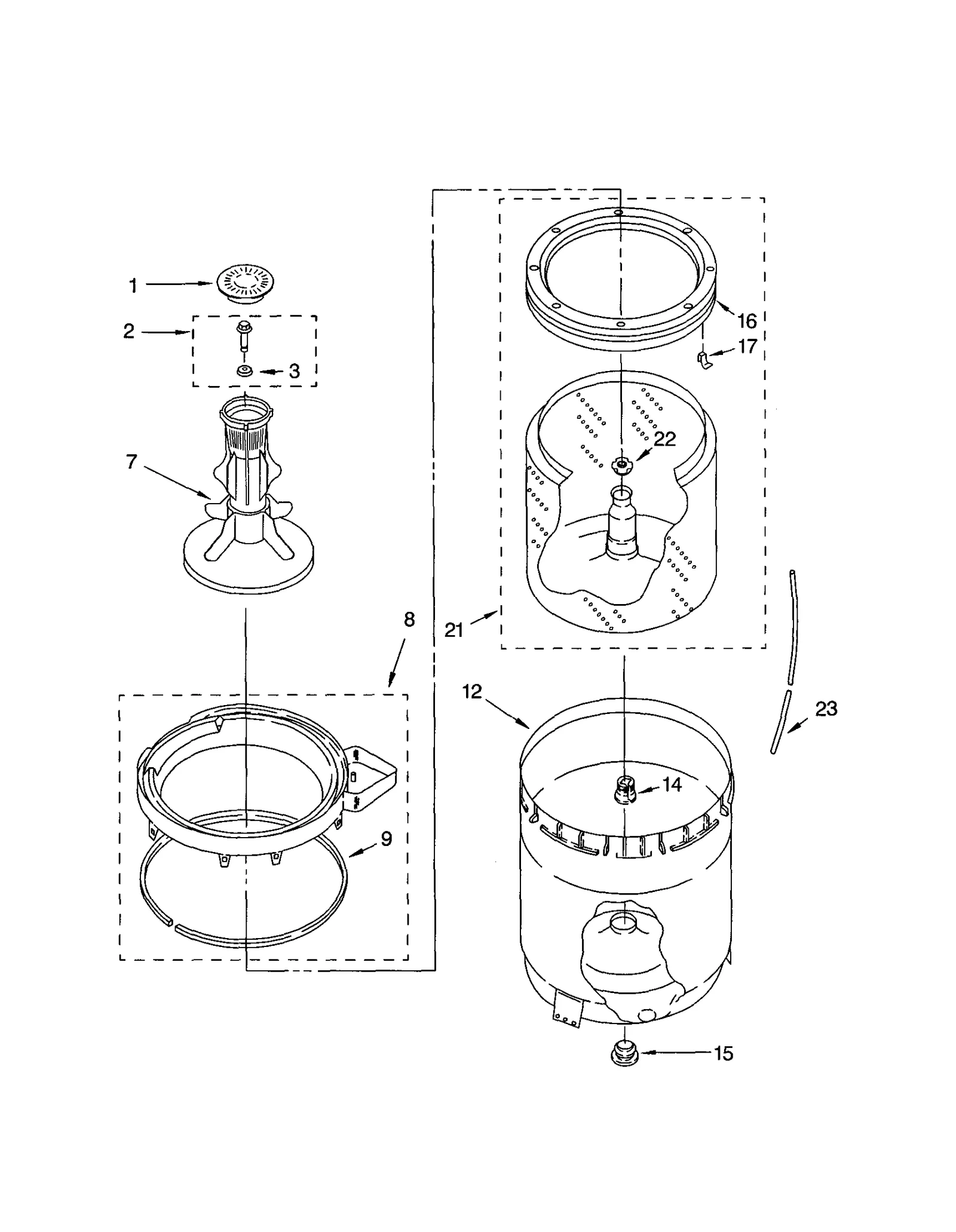 AGITATOR, BASKET AND TUB