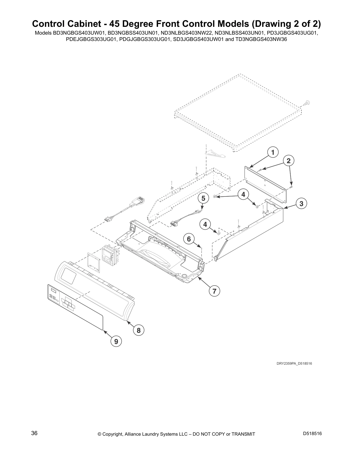 Control Cabinet - 45 Degree Front Control Models (Drawing 2 of 2)