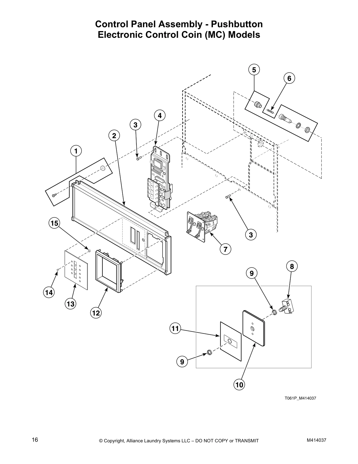 Control Panel Assembly - Pushbutton 
Electronic Control Coin (MC) Models
