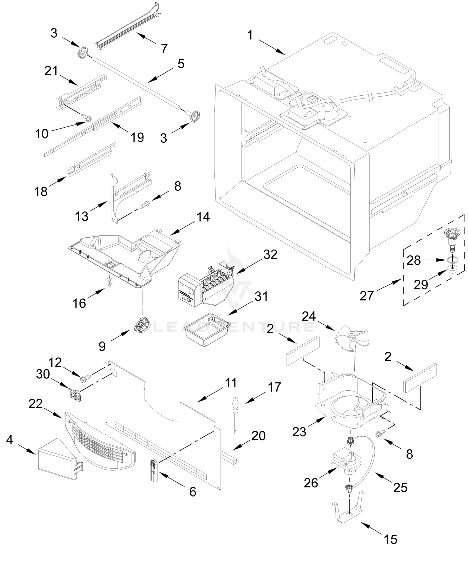 FREEZER LINER AND ICEMAKER PARTS