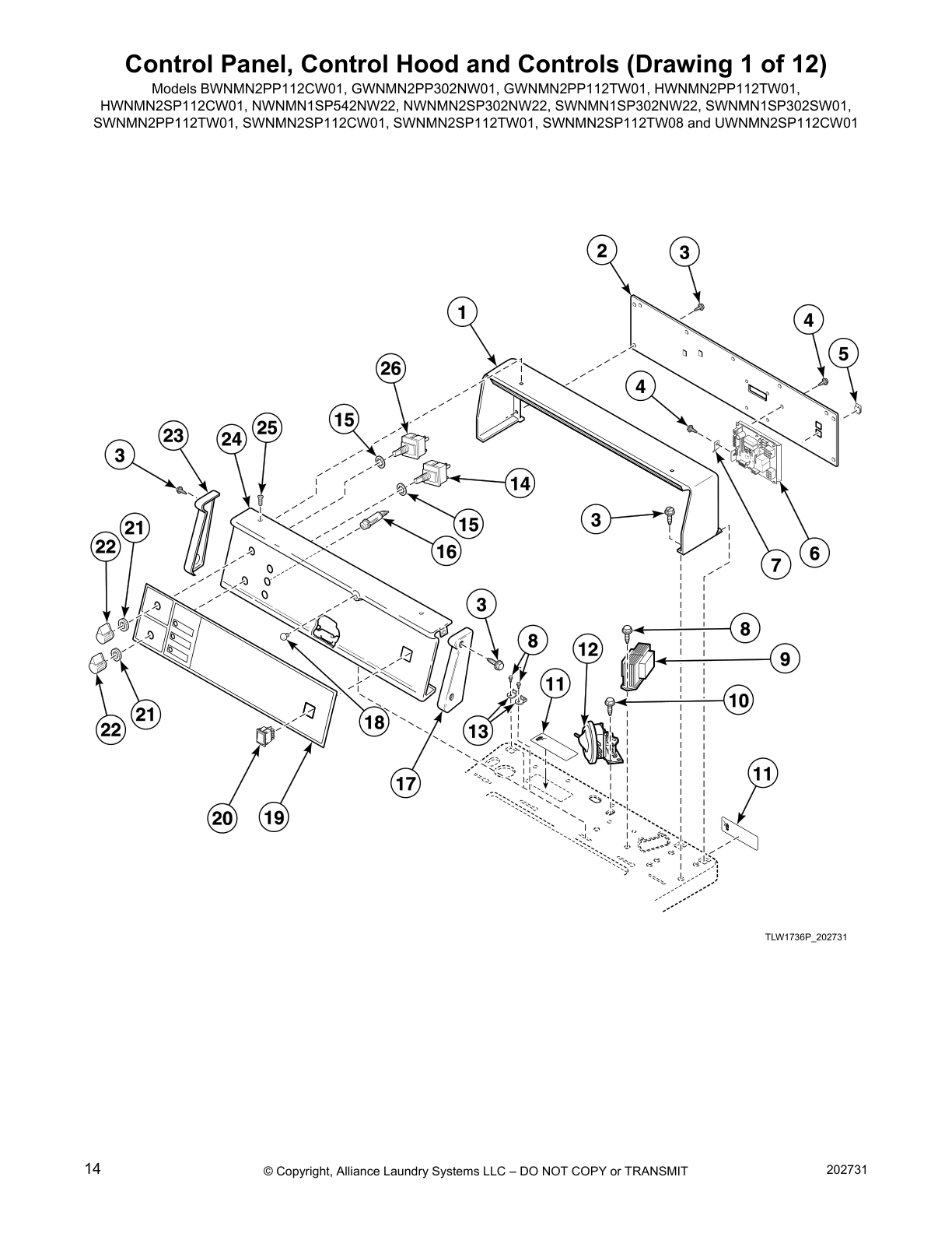Control Panel, Control Hood and Controls (Drawing 1 of 12)